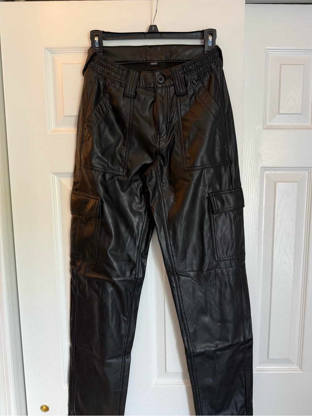 Women’s  Black Faux Leather Cargo Pants